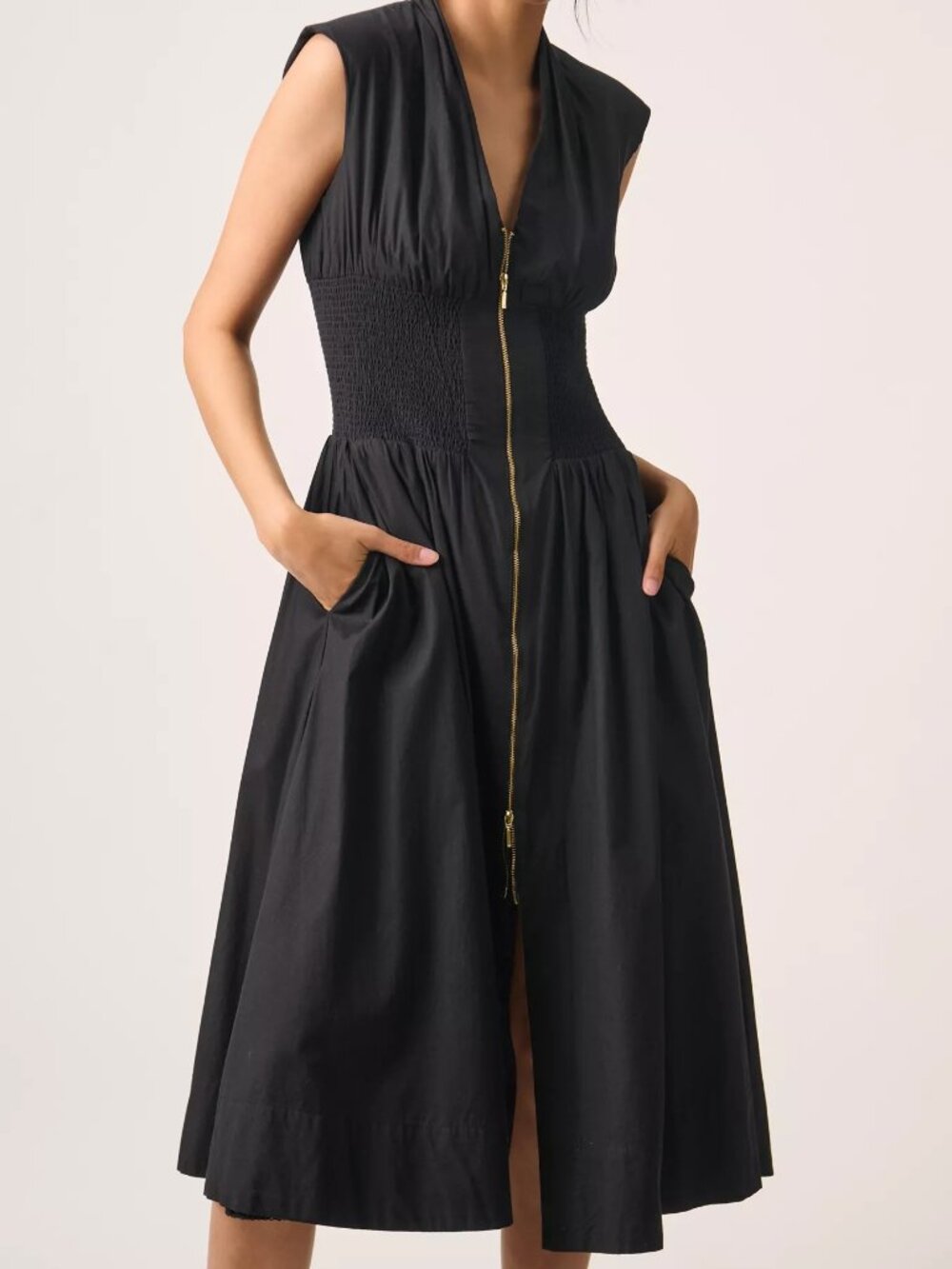 Anthropologie Tommie Black Zipper Midi Dress XS Petite